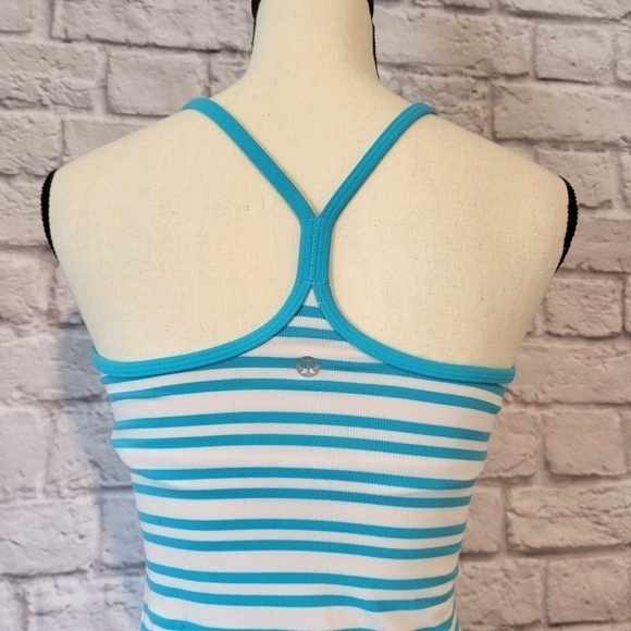 Lululemon Power Y Tank Twin Stripe Spry blue racerback tank top women's size 4 - Picture 8 of 9